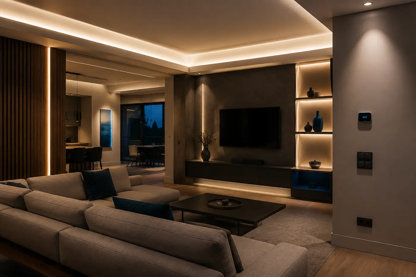 Illuminazione architettonica e domotica in un'abitazione moderna